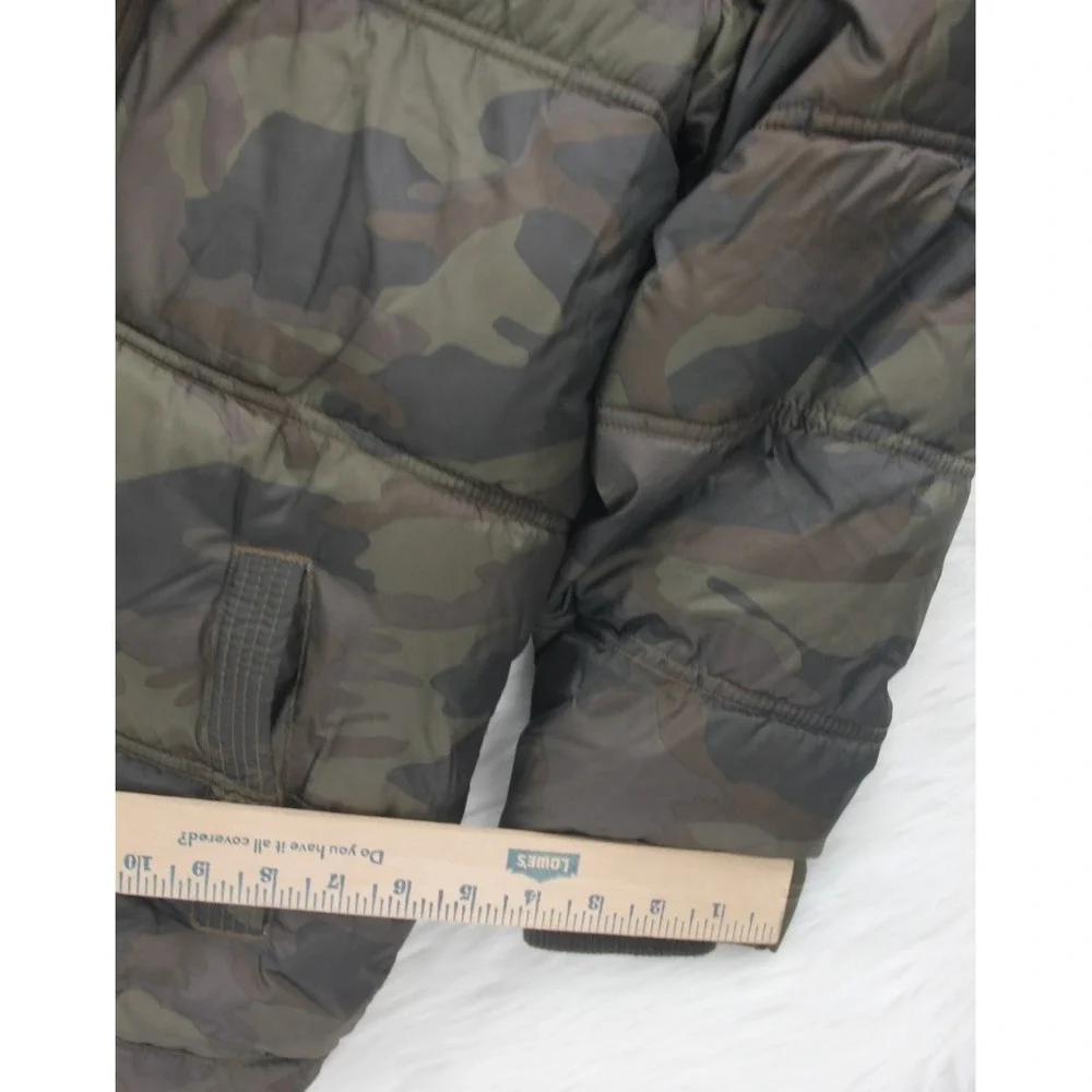 Old Navy Childrens Fur Trimmed Hooded Puffer Jacket L 10-12 Green Camo Boys Coat